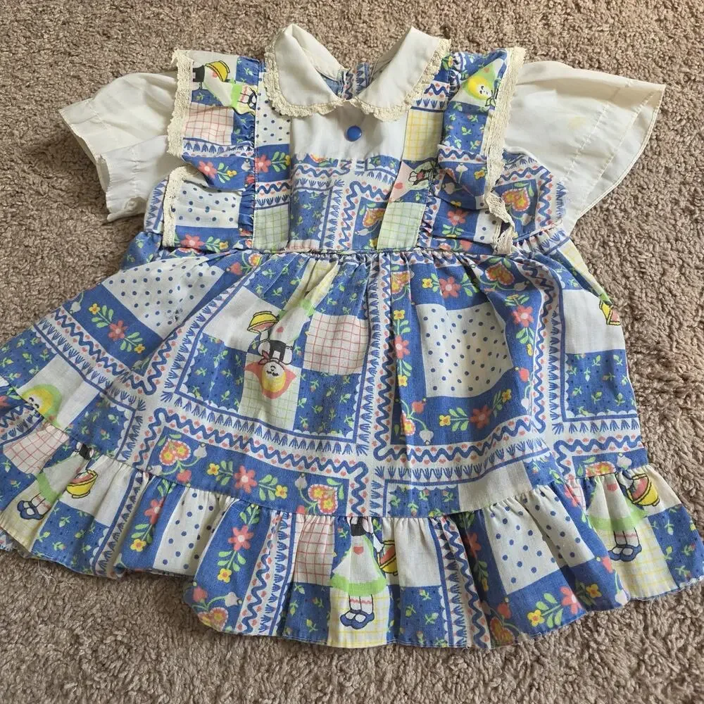 Vintage Cottagecore Peasant Dress Girls 2T Amish Floral Prairie 70s Ruffle Layer